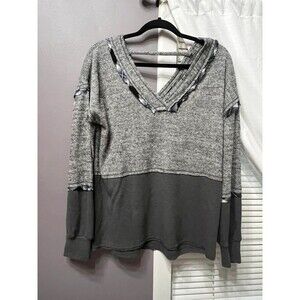 Hem and thread long sleeve top waffle